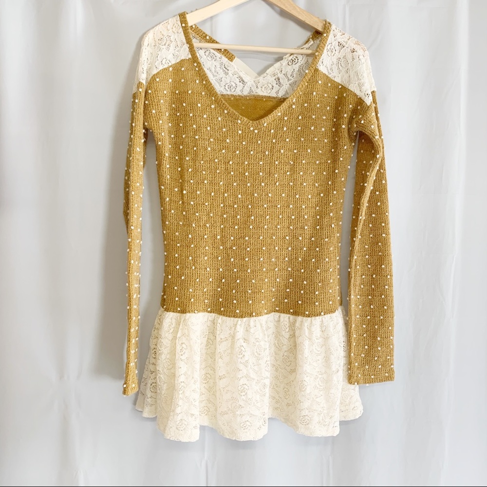 Areve Langley mustard lace skirt sweater medium - Picture 2 of 8